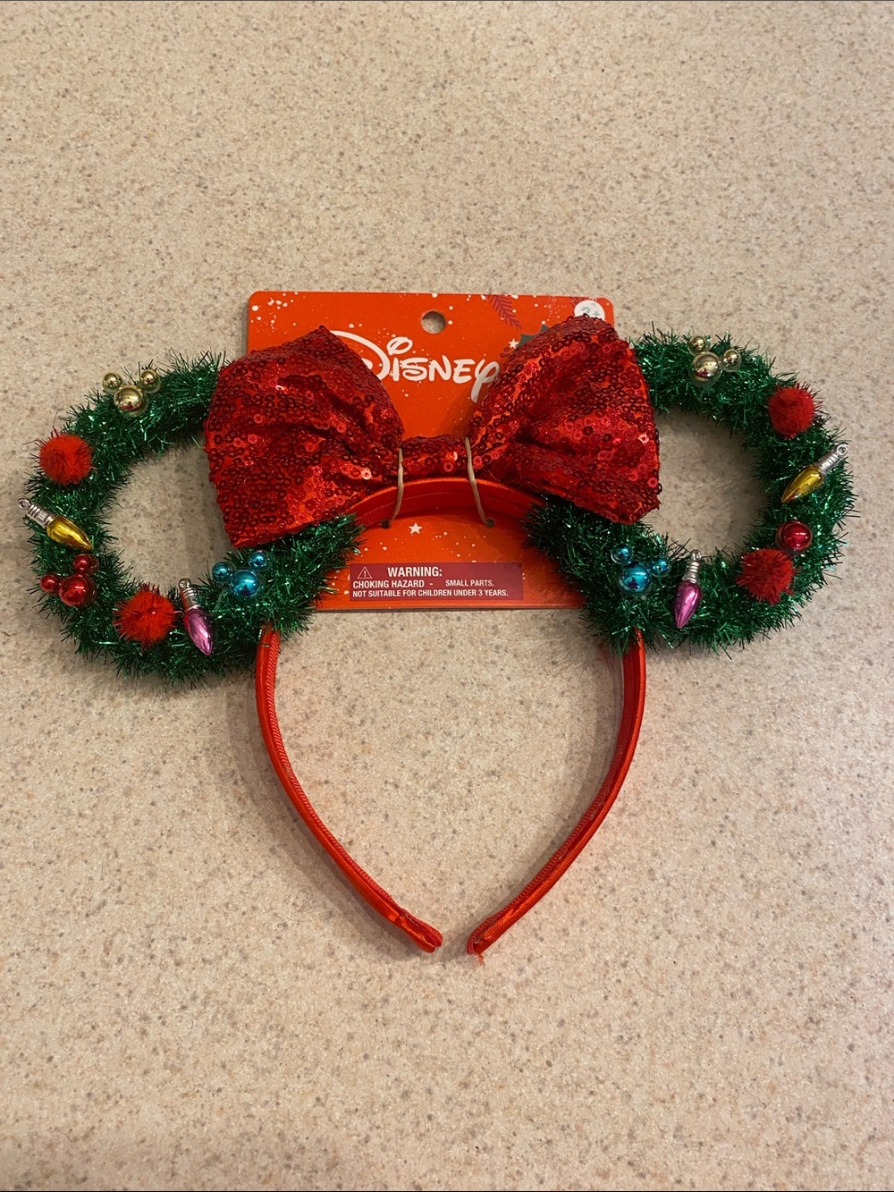 Disney Mickey Mouse Ears Christmas Headband Holiday Wreaths w/ Big Red Bow NEW
